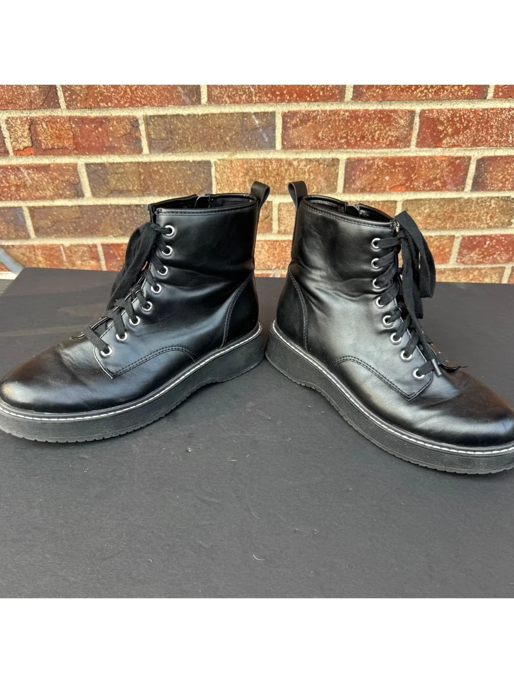 Madden NYC Black Lace-Up Synthetic Leather Ankle Boots with Side Zipper